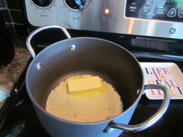 Pot with melted butter for white enchilada sauce